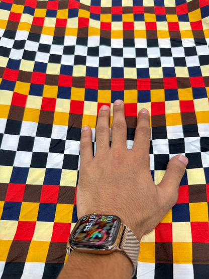 Buy Premium Poplin Multicolor Checkerboard Printed Fabric