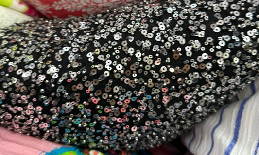 Buy Silver Sequin Black Mesh Base Fabric