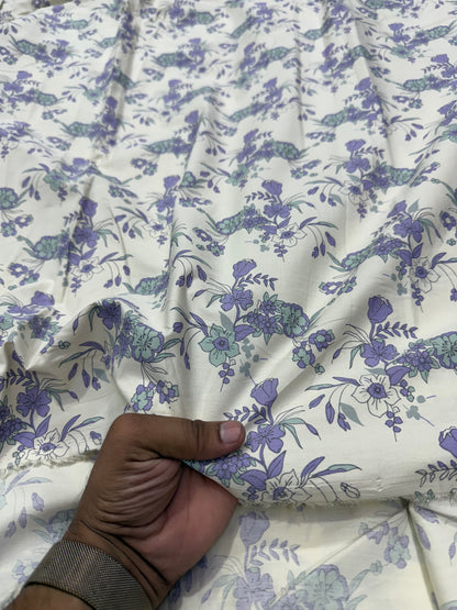 Buy Cotton Poplin Lilac Bell Flower Printed Fabric