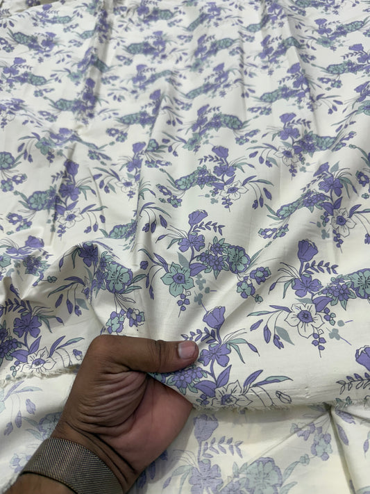 Buy Cotton Poplin Lilac Bell Flower Printed Fabric