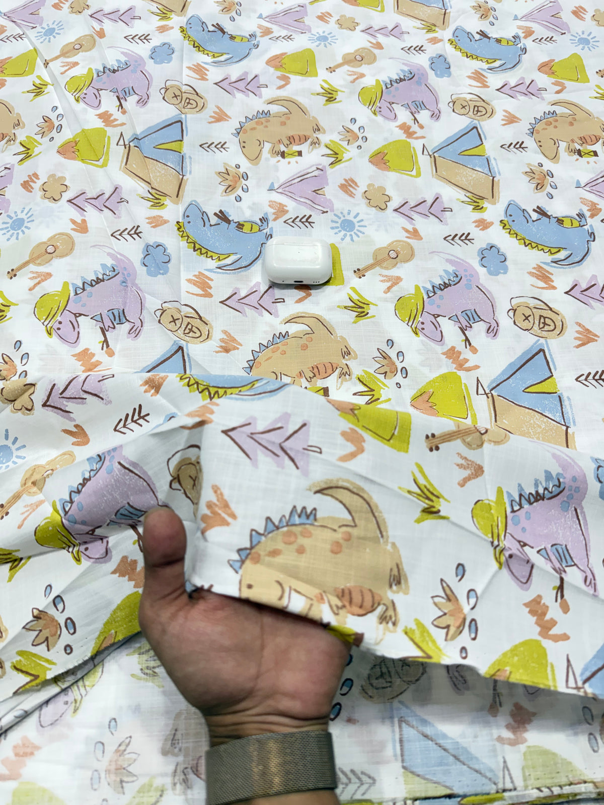 Buy Premium Fine Cotton Linen Multicolor Dinosaur Print Fabric