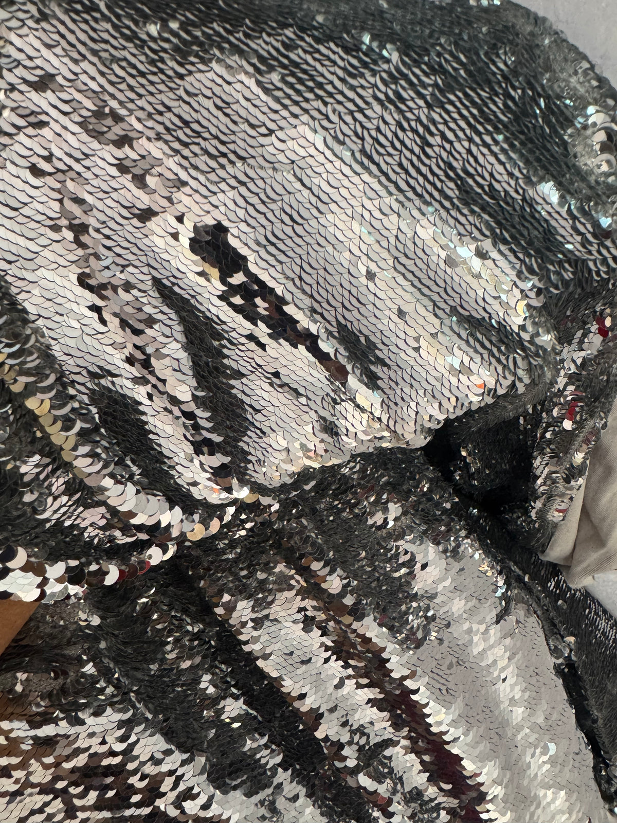 Buy Sequins Chrome Silver Grey Reversible Flip Fabric