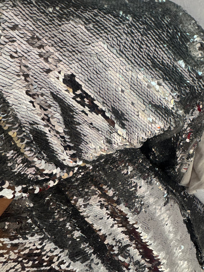 Buy Sequins Chrome Silver Grey Reversible Flip Fabric