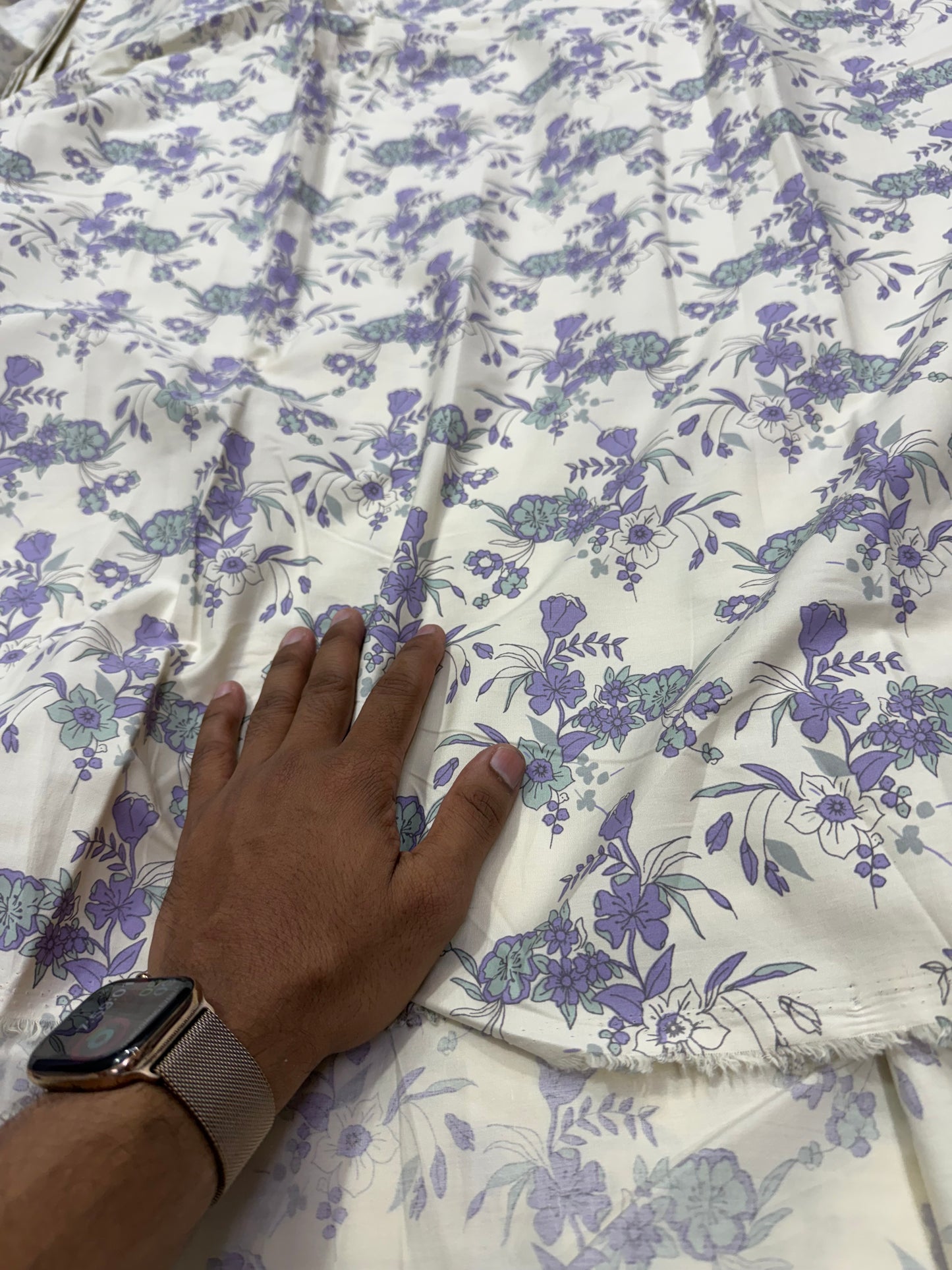 Buy Cotton Poplin Lilac Bell Flower Printed Fabric