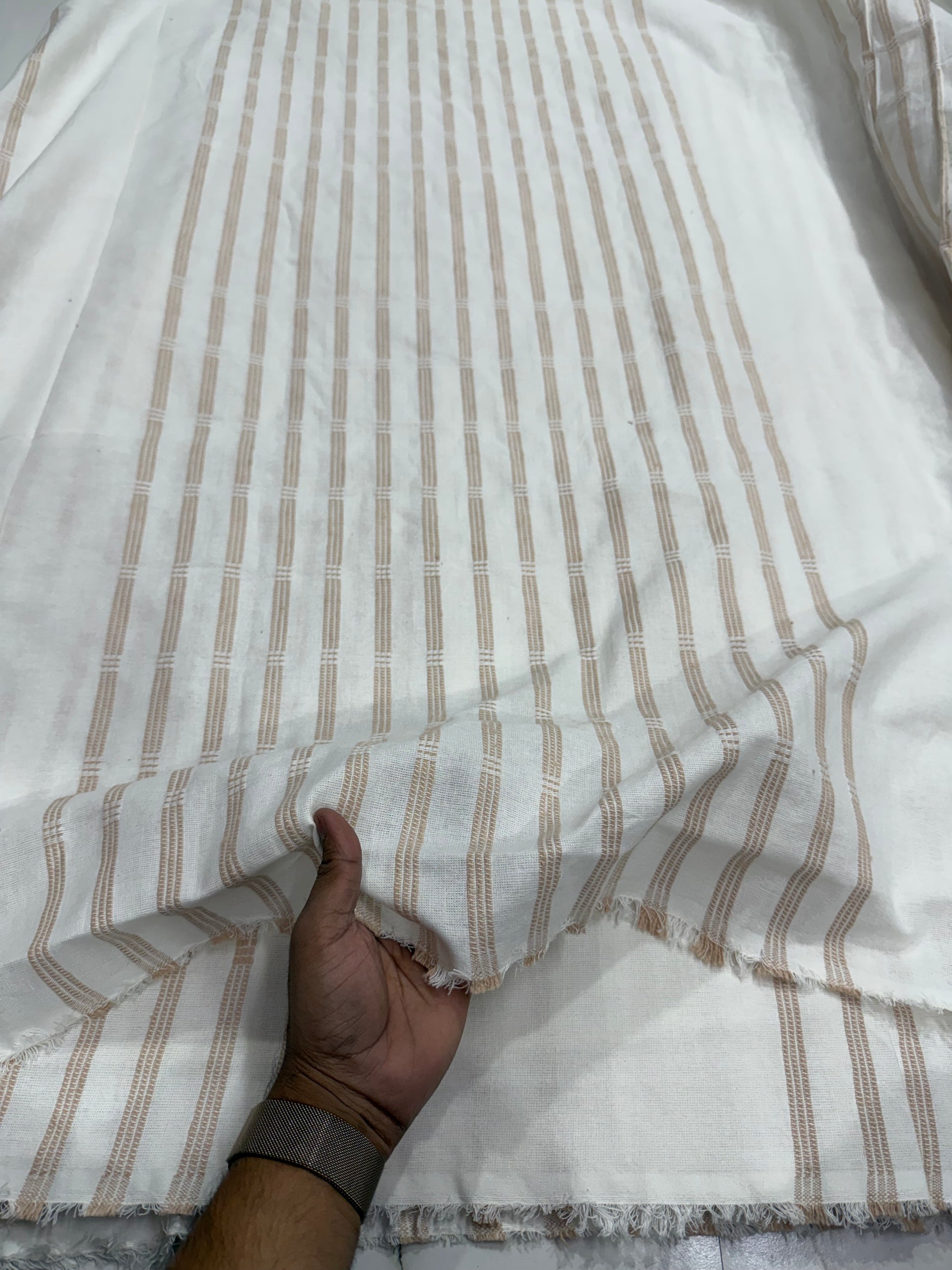 Buy Cotton Linen Buckle Olive White Base White Thread Work Fabric - MAF 