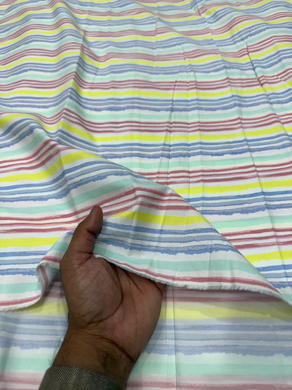 Buy Cotton Poplin Watercolour Spread Colourful Stripes Fabric