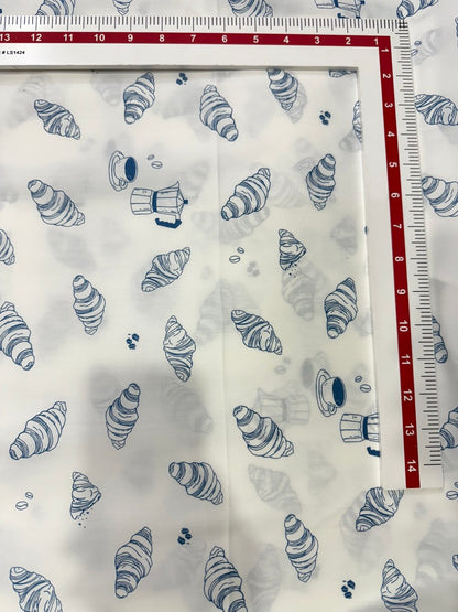 Buy Poplin Cotton White Base Indigo Croissant Printed Fabric