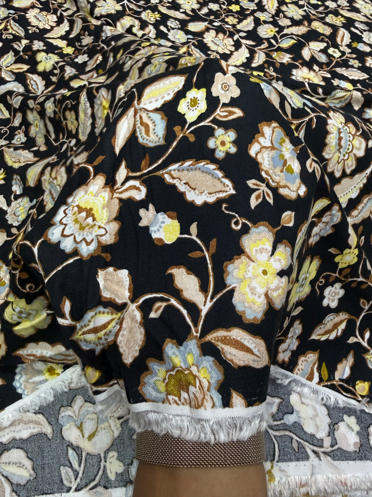 Buy Premium Rayon Black Base Dusty Blue Jacobean Printed Fabric