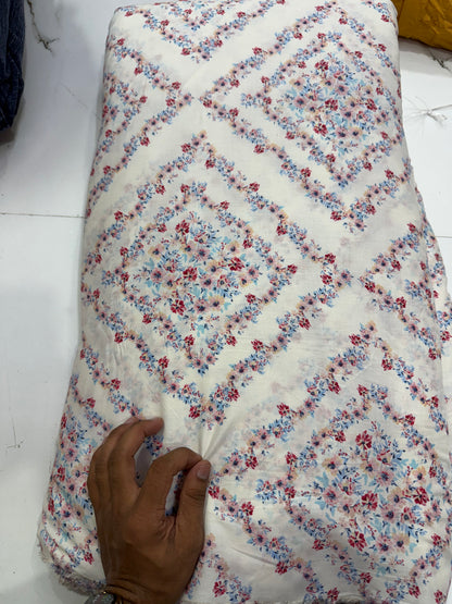 Buy Cotton Poplin Diamond Floral Printed Fabric