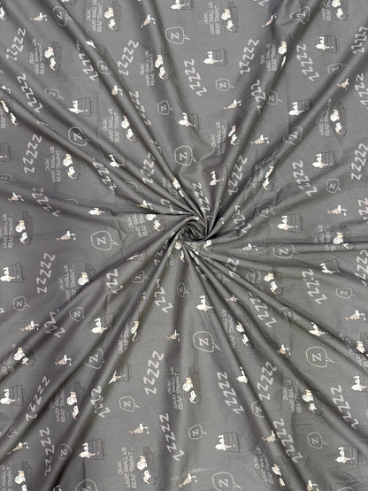 Buy Cotton Poplin Dark Grey Base Sleepy Kids Printed Fabric