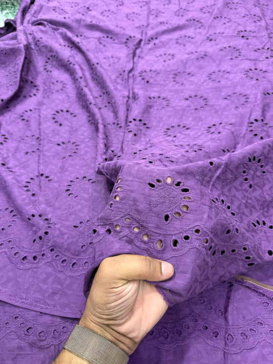 Buy Cotton Hakoba Purple Fan Border Jacquard Fabric