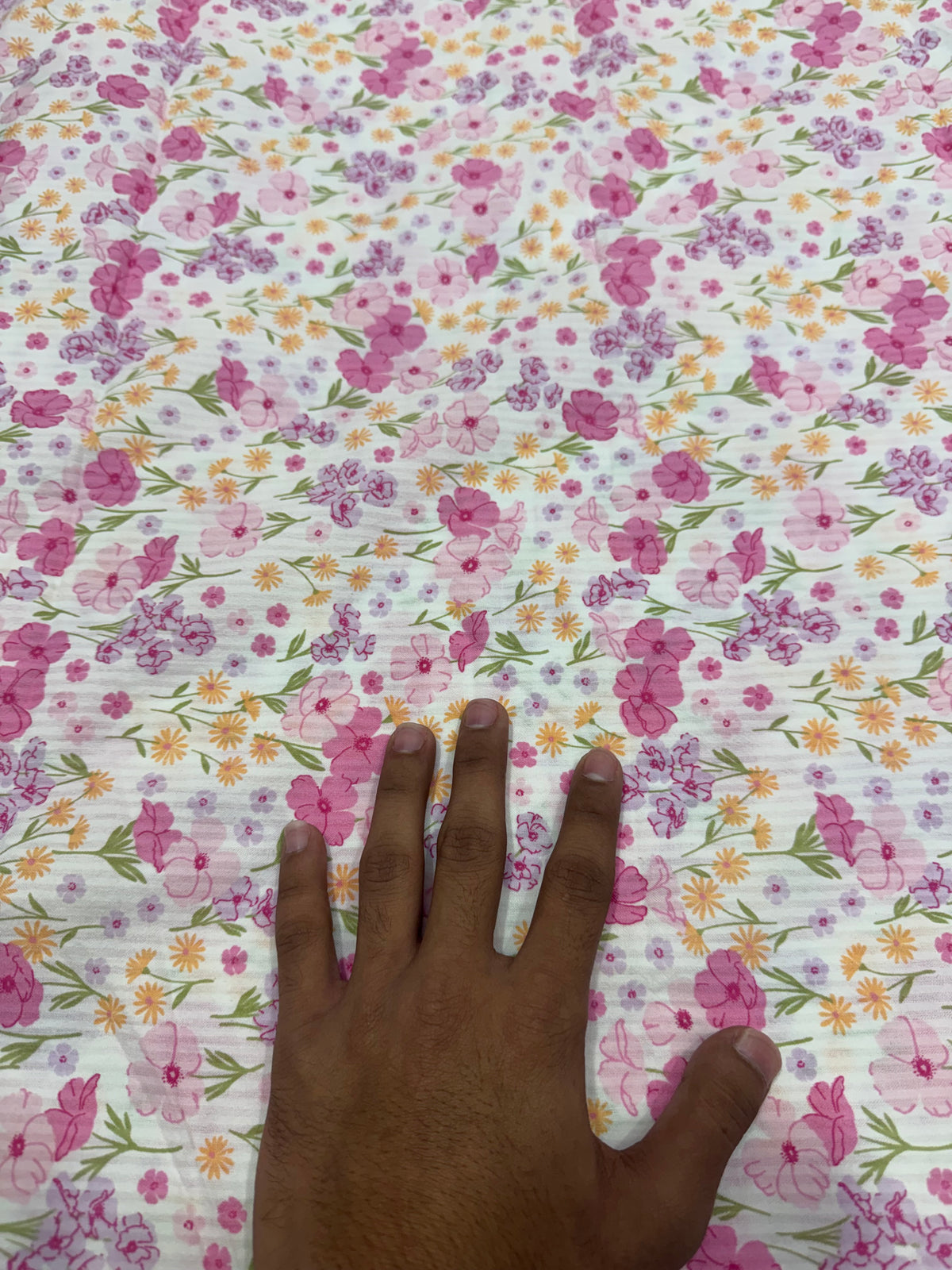 Buy Premium Cotton Seersucker White Base Pink Garden Floral Fabric