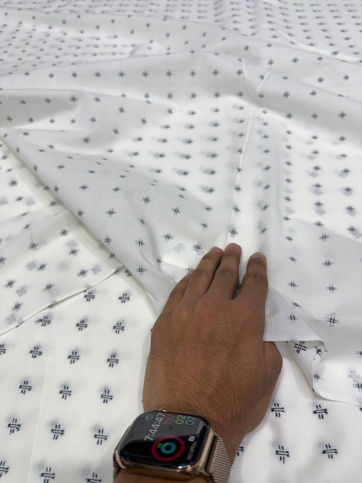 Buy Premium Cotton White Navy Dobby Dot Print Fabric
