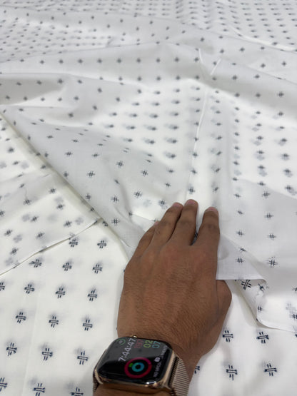 Buy Premium Cotton White Navy Dobby Dot Print Fabric