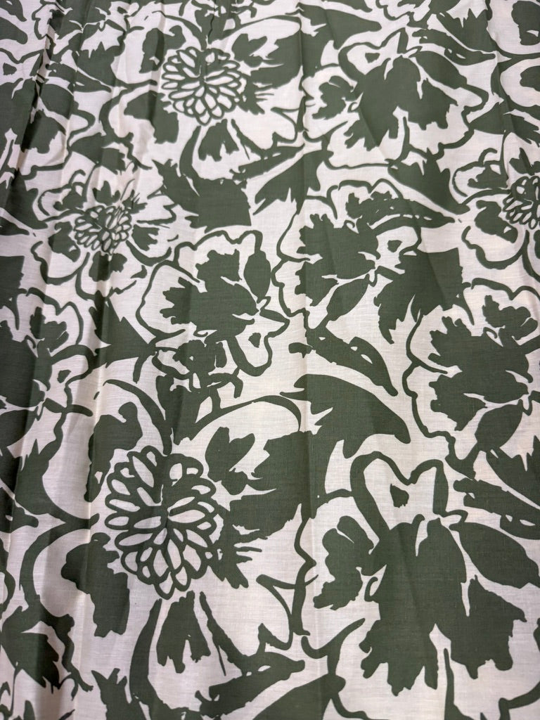 Buy Cotton Poplin Light Green Base Olive Green Line Art Flower Printed Fabric