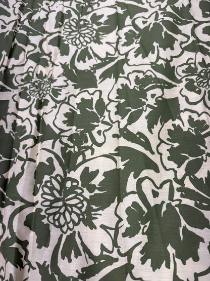 Buy Cotton Poplin Light Green Base Olive Green Line Art Flower Printed Fabric