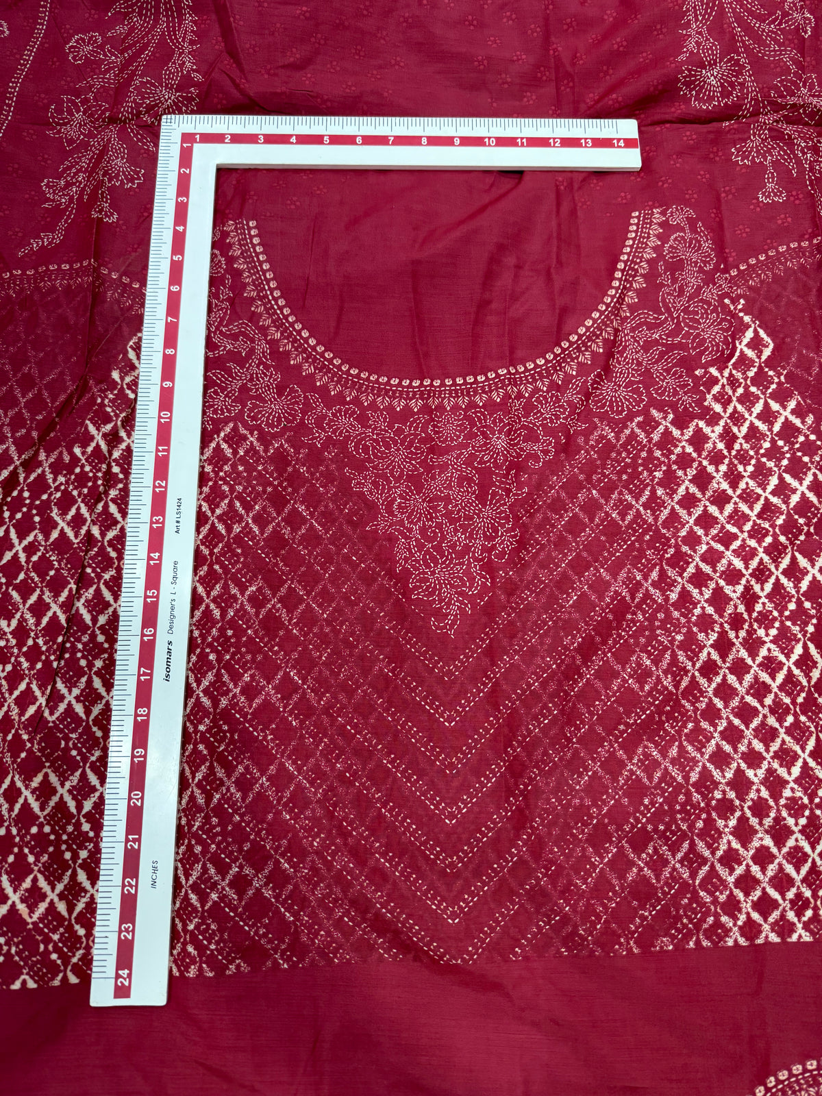 Buy Premium Poplin Maroon Floral Cutwork Embroidery Panel Fabric
