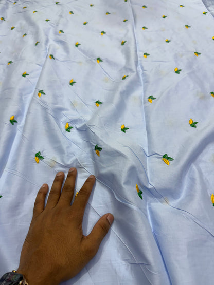 Buy Cotton Poplin Light Blue Base Lemon Embroidery