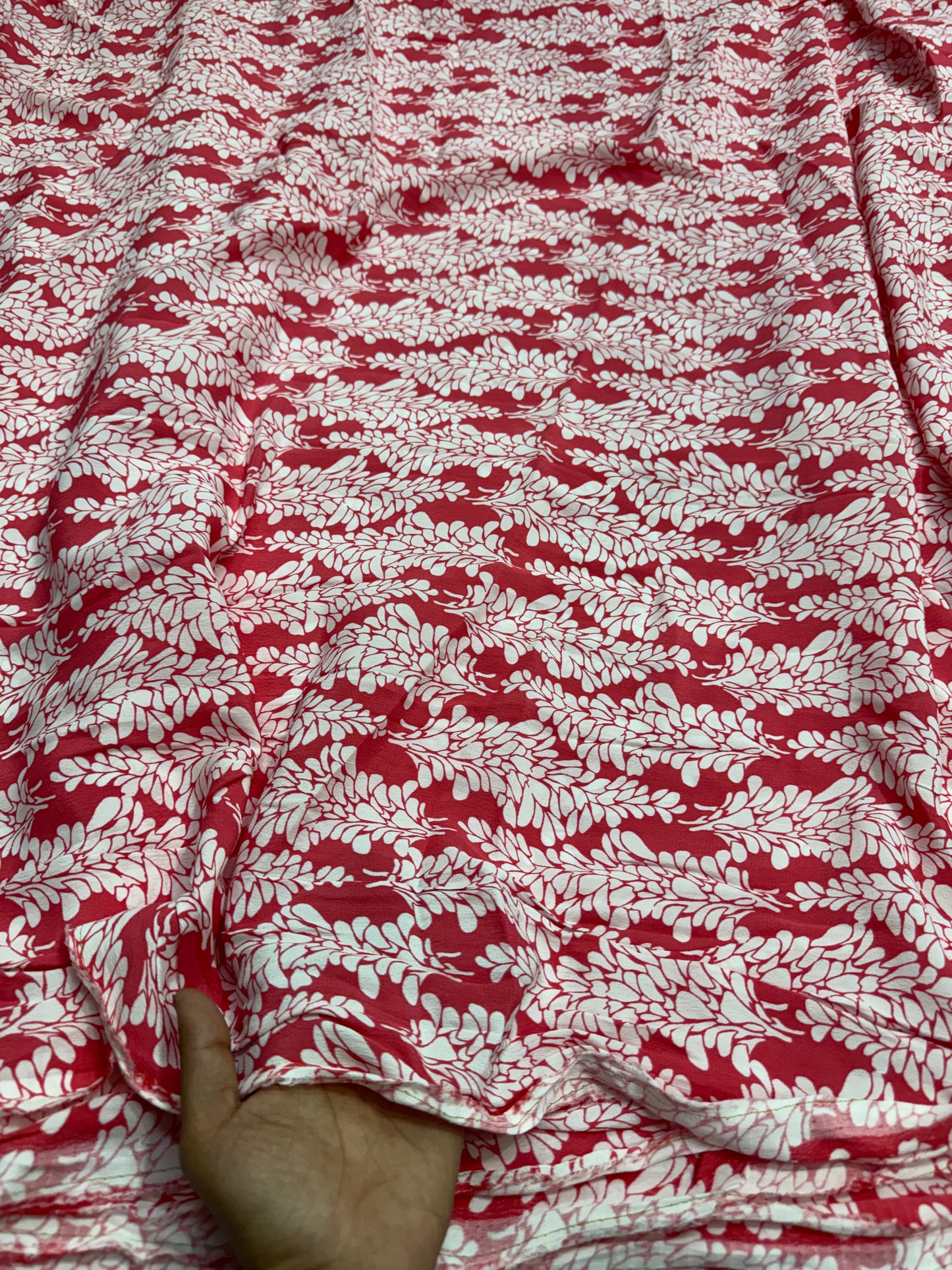 Buy Modal Moss Pink Base White Leafy Fabric