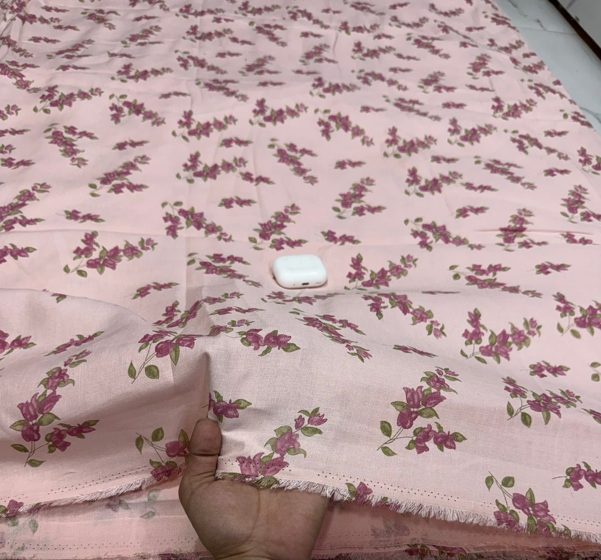 Buy Premium Cotton Linen Pink Floral Vine Print Fabric