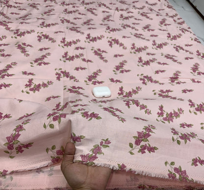 Buy Premium Cotton Linen Pink Floral Vine Print Fabric