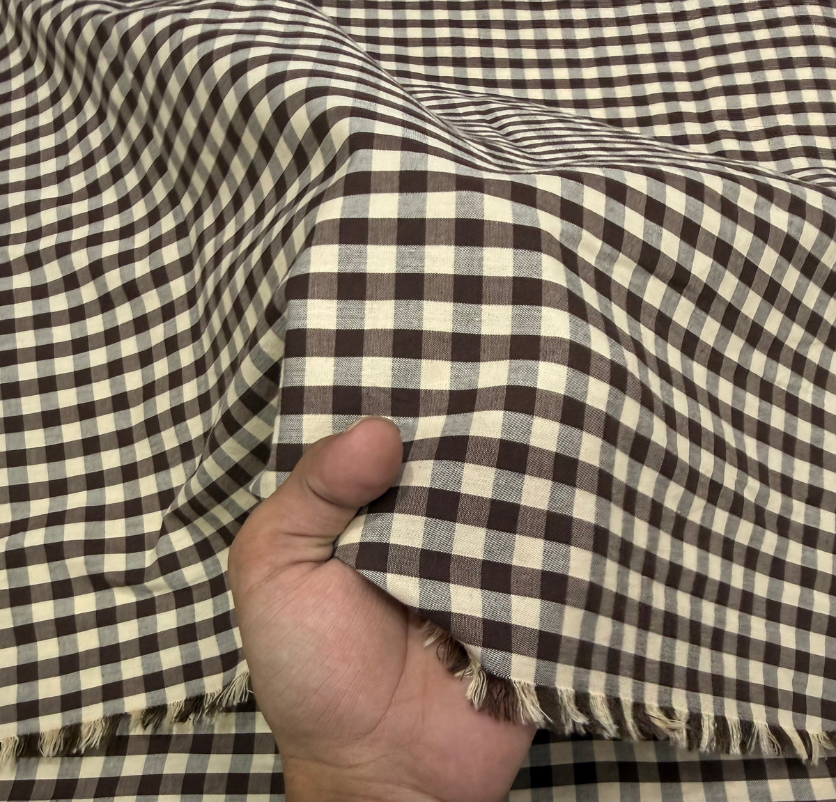 Buy Premium Cotton Yarn-Dyed Espresso Cream Gingham Check Fabric