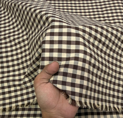 Buy Premium Cotton Yarn-Dyed Espresso Cream Gingham Check Fabric