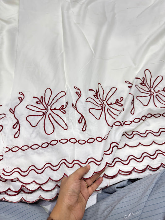 Buy Viscose Modal White Red French Border Embroidery Fabric