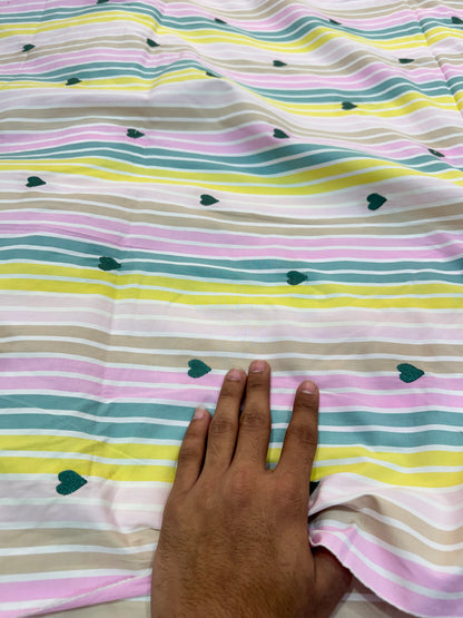Buy Cotton Poplin Pastel Stripe Green Heart Embroidery Fabric