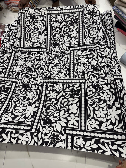 Buy Mul Cotton Black Base White Panel Printed Fabric