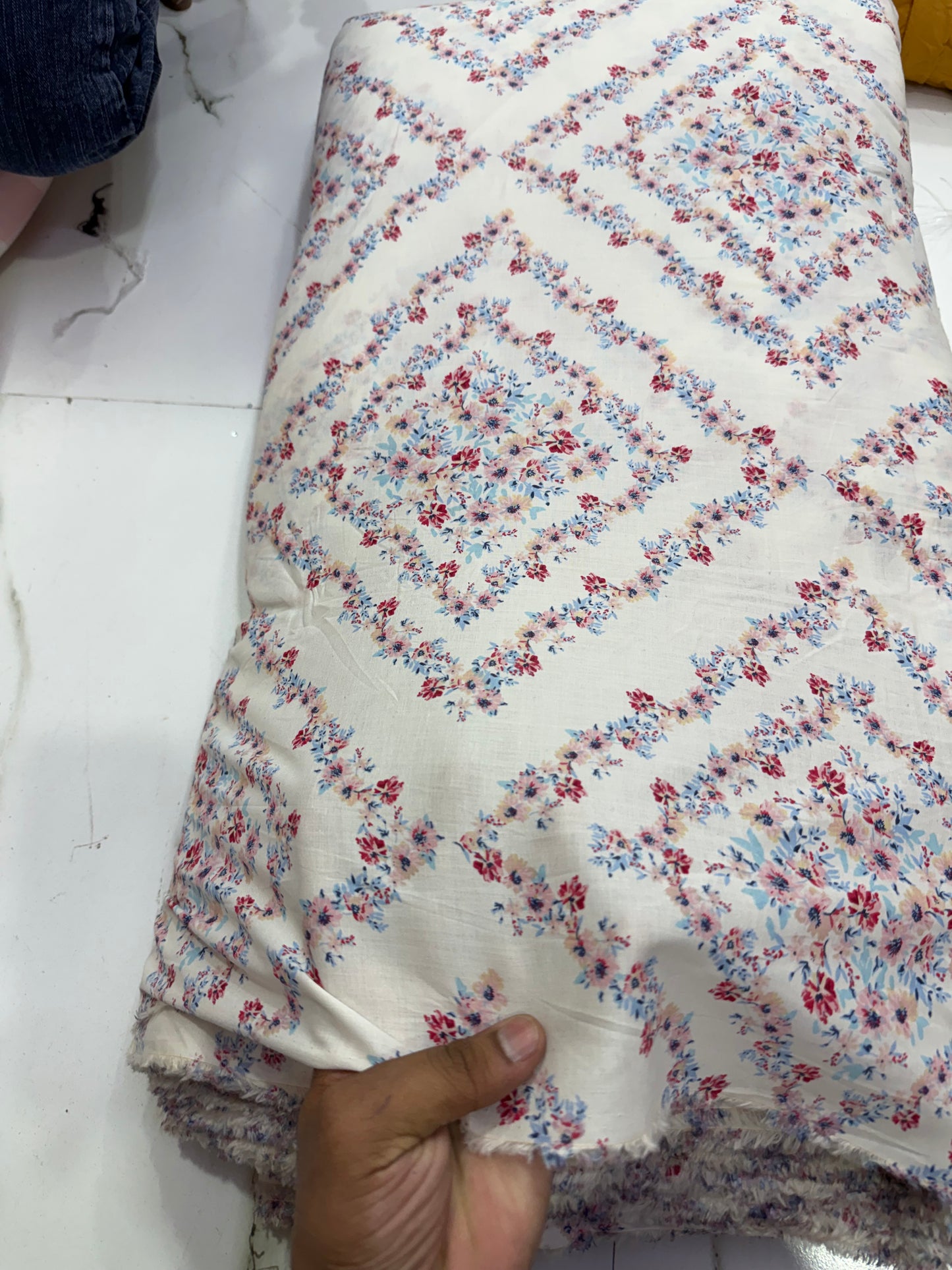 Buy Cotton Poplin Diamond Floral Printed Fabric