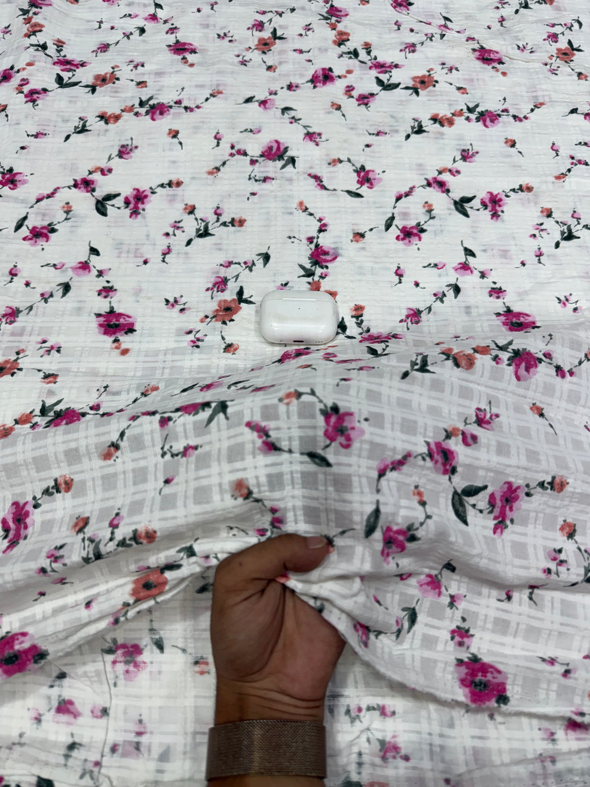 Buy Premium Cotton Slub White Pink Floral Print Fabric
