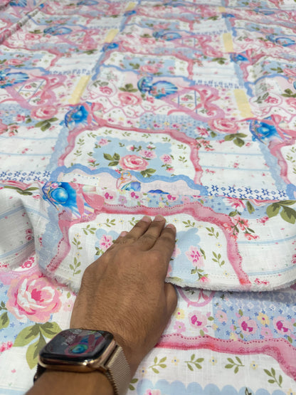 Buy Cotton Slub Shell Pink Dominant Printed Fabric