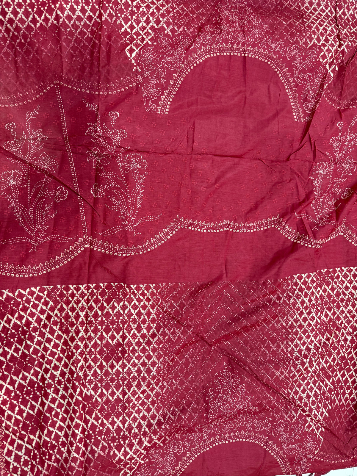 Buy Premium Poplin Maroon Floral Cutwork Embroidery Panel Fabric