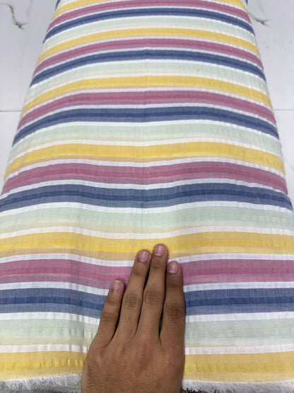 Buy Premium Seersucker Navy Maroon Yellow Multistripe Fabric