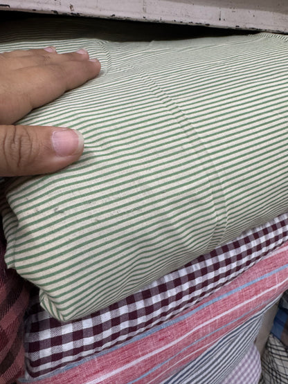 Buy Cotton Yarn Dyed Green Stripe Shirting Fabric