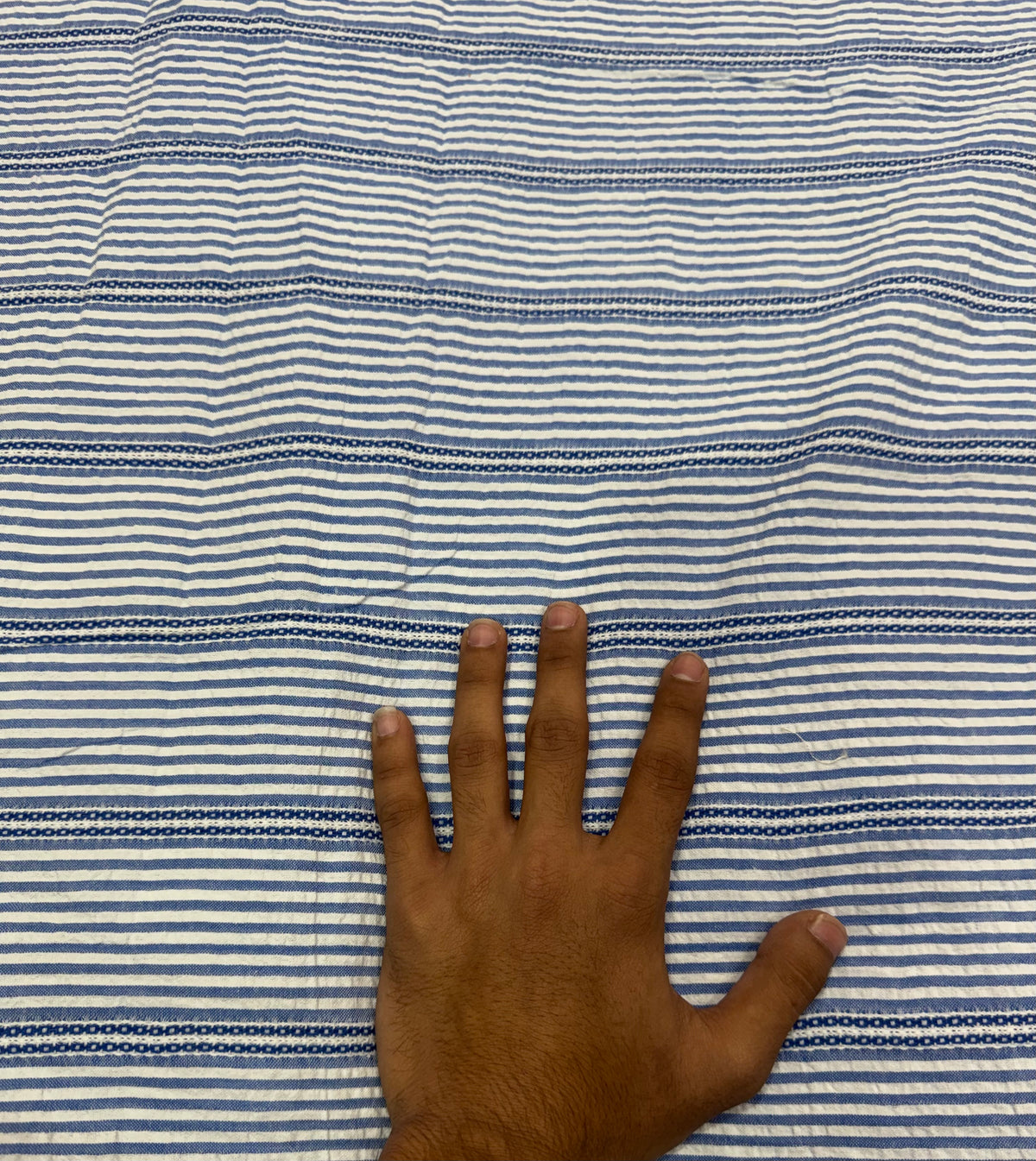 Buy Premium Cotton Seersucker Chambray Blue Dobby Stripe Fabric