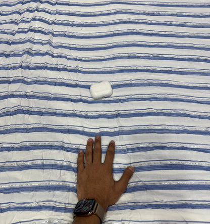 Buy Cotton Lurex White Blue Silver Stripe Fabric