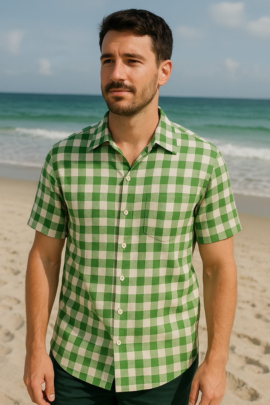POPLIN CHECK GREEN 58 inch width - MAF 