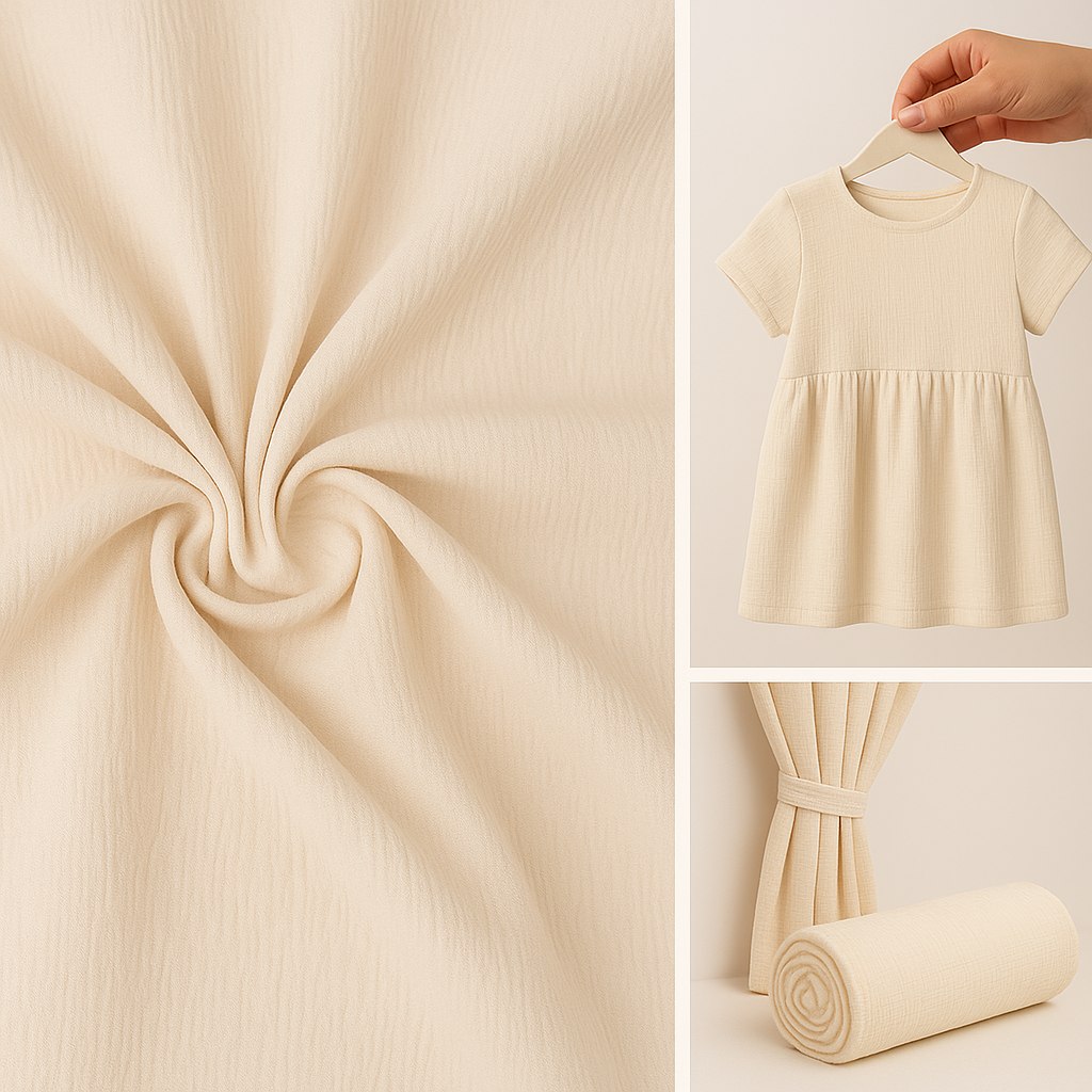 Buy Crinkled Crepe Beige Fabric - MAF 