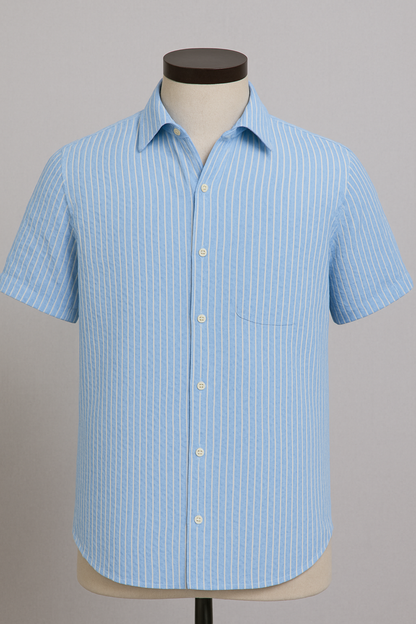 Premium Seersucker Formal Blue Stripe Fabric - MAF 