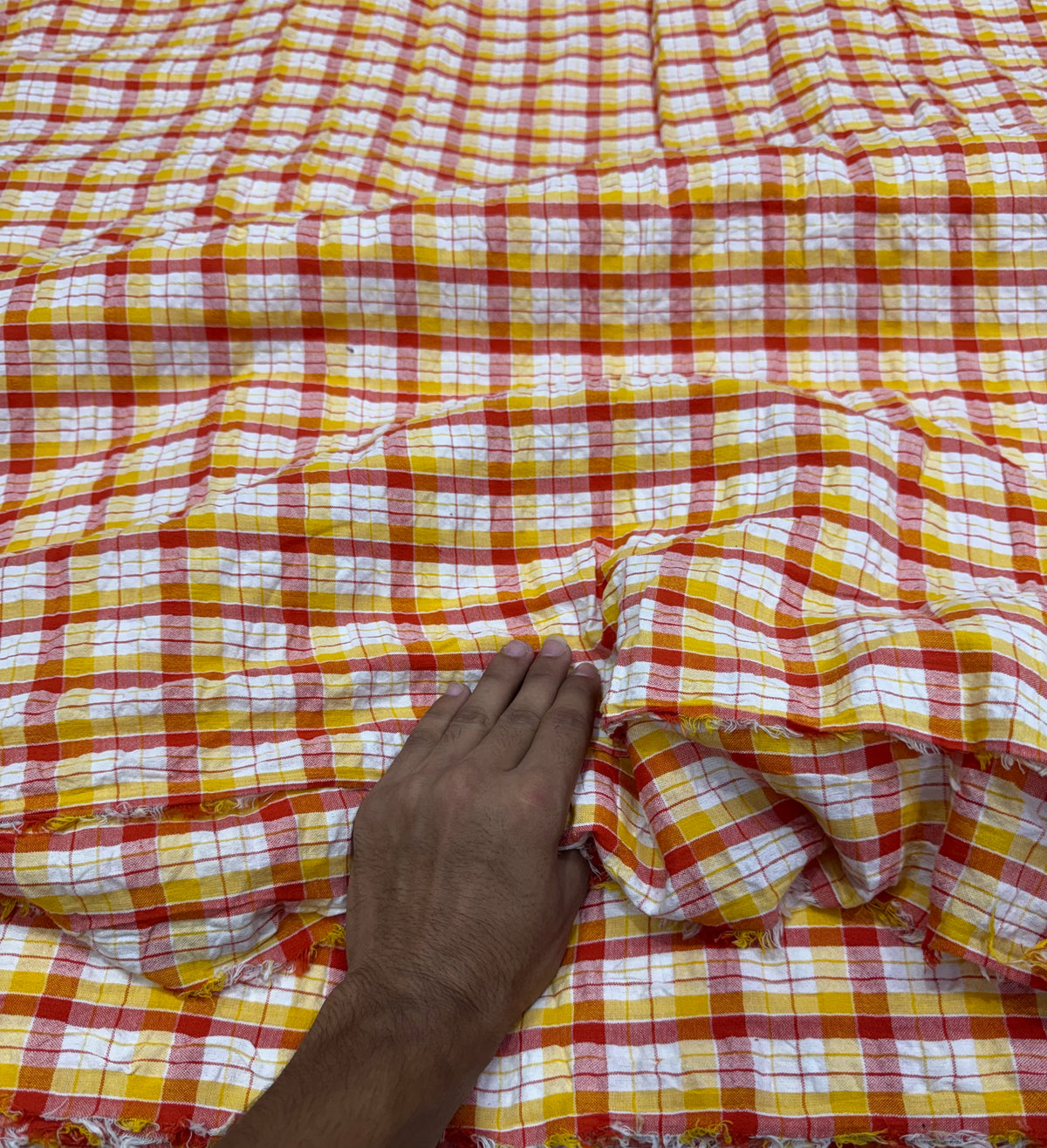 Buy Premium Cotton Seersucker Marigold Check Fabric