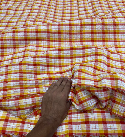 Buy Premium Cotton Seersucker Marigold Check Fabric