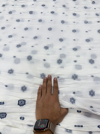Buy Premium Cotton White Navy Dobby Buta Fabric