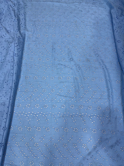 Buy Cotton Hakoba Dust Blue Heavy Work Fan Design Fabric