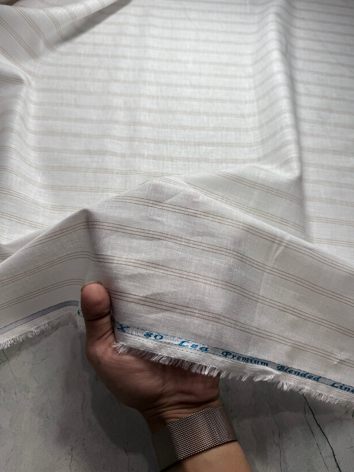 Buy 80 Lea Pure Linen Brown Stripe Shirting Fabric