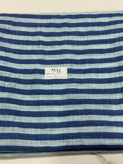 Buy Cutpiece Cotton Linen Soft Blue Stripe 1 Meter