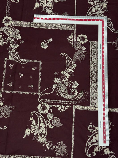 Buy Maroon Poplin Paisley Floral Print Fabric
