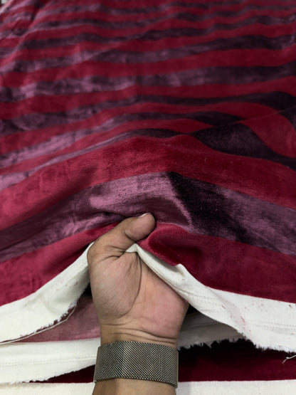 Buy Maroon Wine Stripe Velvet Fabric