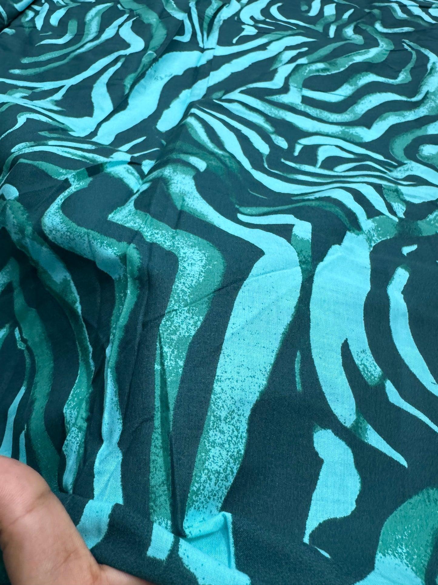 Buy Mul Cotton Bottle Green Leafy Leaf Fabric